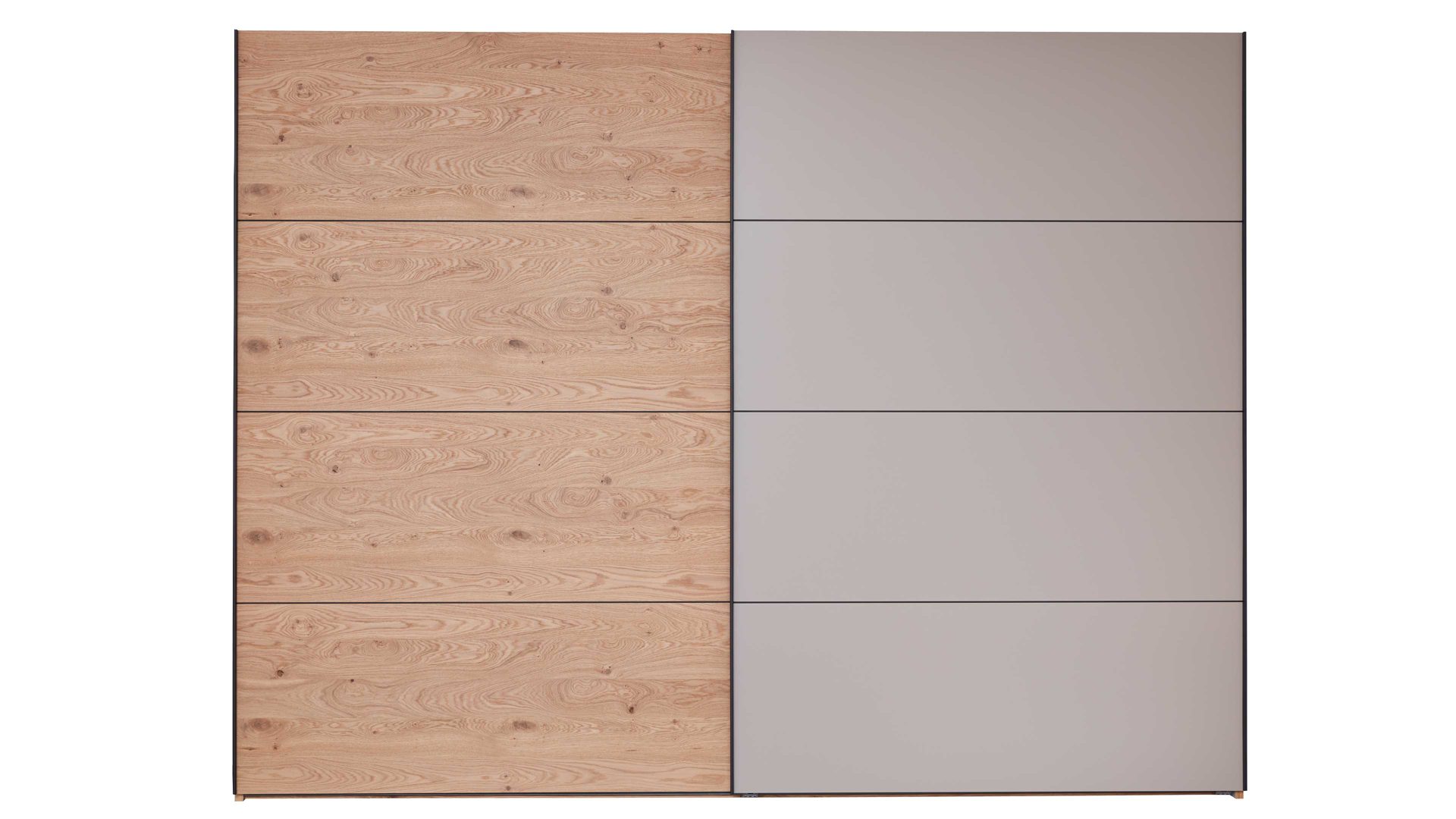 Kleiderschrank Interliving aus Holz in Grau Interliving Schlafzimmer Serie 1024 – Schwebetürenschrank Design 28,  Taupe & Balkeneiche - zwei Türen, Breite ca. 301 cm