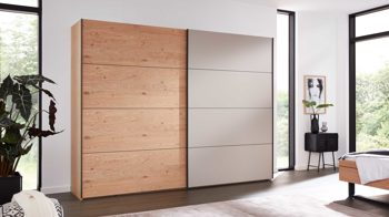Kleiderschrank Interliving aus Holz in Grau Interliving Schlafzimmer Serie 1024 – Schwebetürenschrank Design 28,  Taupe & Balkeneiche - zwei Türen, Breite ca. 241 cm