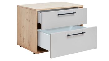 Nachtkommode Interliving aus Holz in Grau Interliving Schlafzimmer Serie 1023 – Nachtkommode Breite ca. 50 cm - Taupe & Balkeneiche, zwei Schubladen