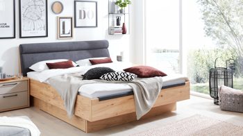 Bettgestell Interliving aus Holz in Anthrazit Interliving Schlafzimmer Serie 1023 – Bettgestell 85538 schwebend, Liegefläche ca. 160 x 200 cm - Balkeneiche & Anthrazit