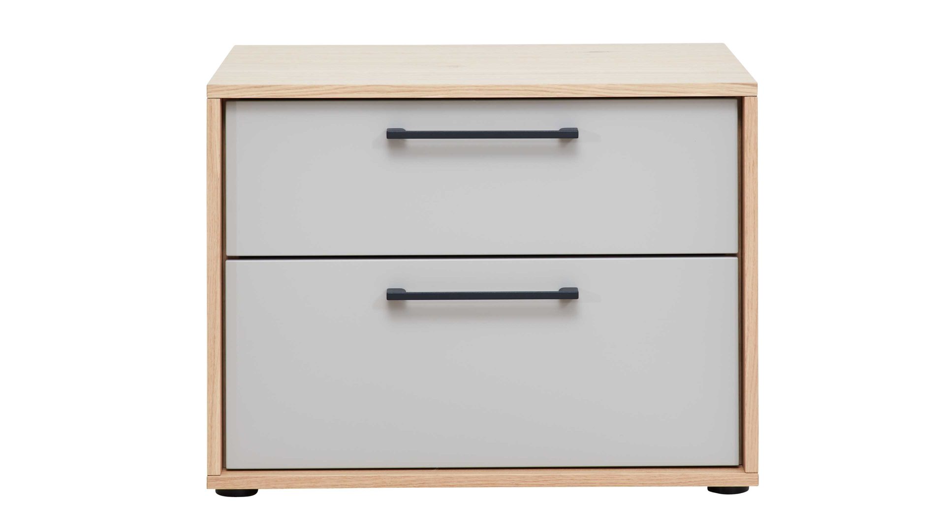 Nachtkommode Interliving aus Holz in Grau Interliving Schlafzimmer Serie 1023 – Nachtkommode 22003 Breite ca. 64 cm - Taupe & Balkeneiche, zwei Schubladen