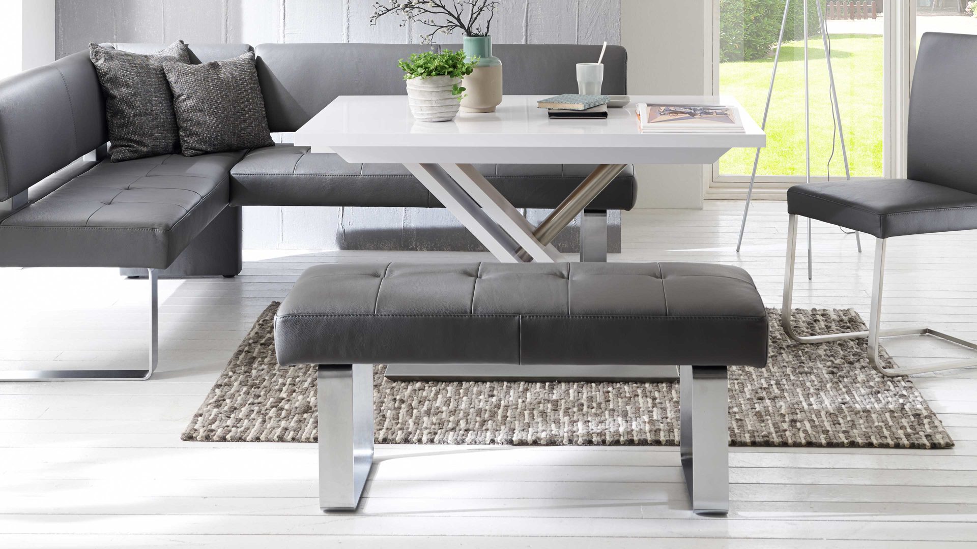 Polsterbank modulmaster aus Leder in Dunkelgrau Modulmaster Game 1 - Polsterbank und Sitzmöbel grauer Longlife Dicklederbezug Bronco 88 – Länge ca. 113 cm