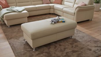 Funktionshocker modulmaster aus Leder in Beige Modulmaster MM-PN1049 - XXL-Funktionshocker aufklappbar - ecrufarbenes Leder Torro & Metallfüße