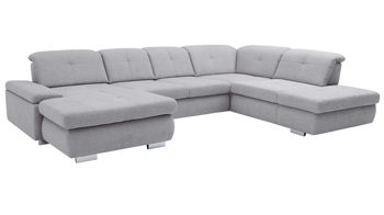 Ecksofa modulmaster aus Stoff in Hellgrau Modulmaster MM-MP1044 - Wohnlandschaft silberfarbene Chenille Calido & Metallfüße - Stellfläche ca. 371 x 260 cm