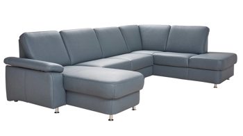 Ecksofa modulmaster aus Leder in Hellblau Modulmaster MM-PN1059 - Wohnlandschaft stahlblaues Leder Belvita & Metallfüße – Stellfläche ca. 322 x 210 cm