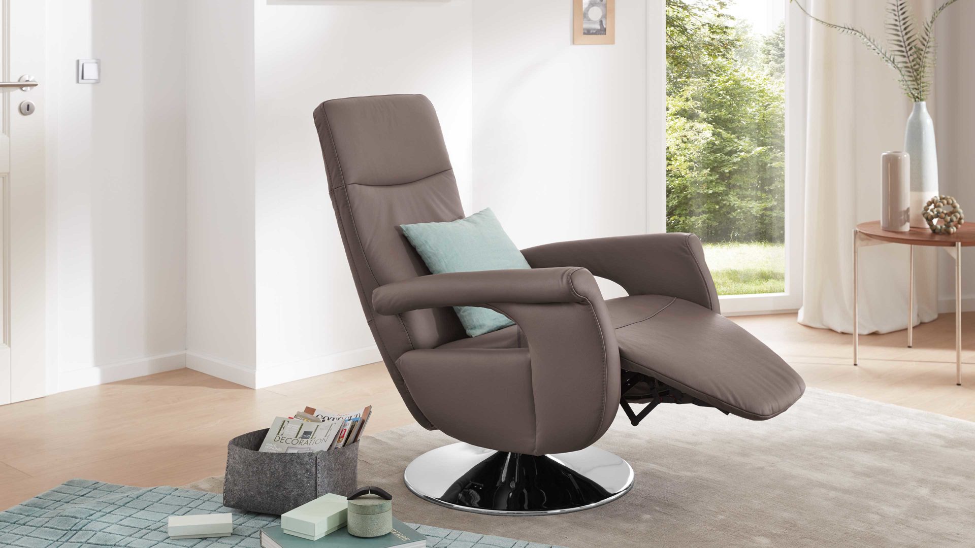 Relaxsessel modulmaster aus Leder in Dunkelbraun Modulmaster MM-PN1062 - Relaxsessel 1DRF mokkafarbenes Leder Torro & Tellerfuß V17