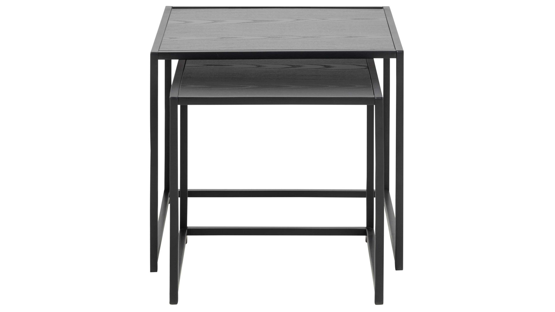 Beistelltisch-Set Actona group aus Holz in Schwarz Beistelltisch-Set Seaford im Industrielook bzw. Beistelltische schwarz Esche – zweiteilig