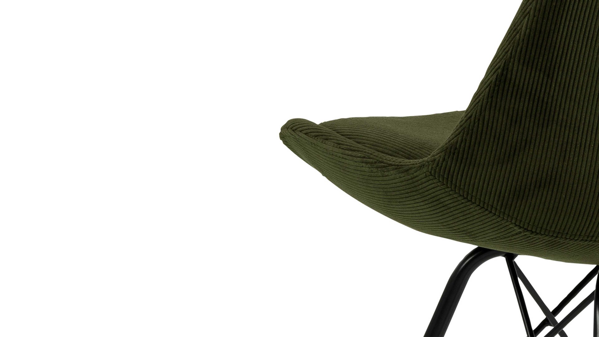 Vierfußstuhl Actona group aus Stoff in Grün Polsterstuhl Eris olivgrüner Feincord Wind 180 & schwarze Metallfüße