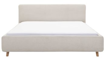 Bettgestell Meise.möbel aus Stoff in Beige Polsterbettgestell Mattis mit Bettkasten beiger Breitcord Poso 100 & Holzfüße - Liegefläche ca. 160 x 200 cm