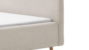 Bettgestell Meise.möbel aus Stoff in Beige Polsterbettgestell Mattis mit Bettkasten beiger Breitcord Poso 100 & Holzfüße - Liegefläche ca. 180 x 200 cm