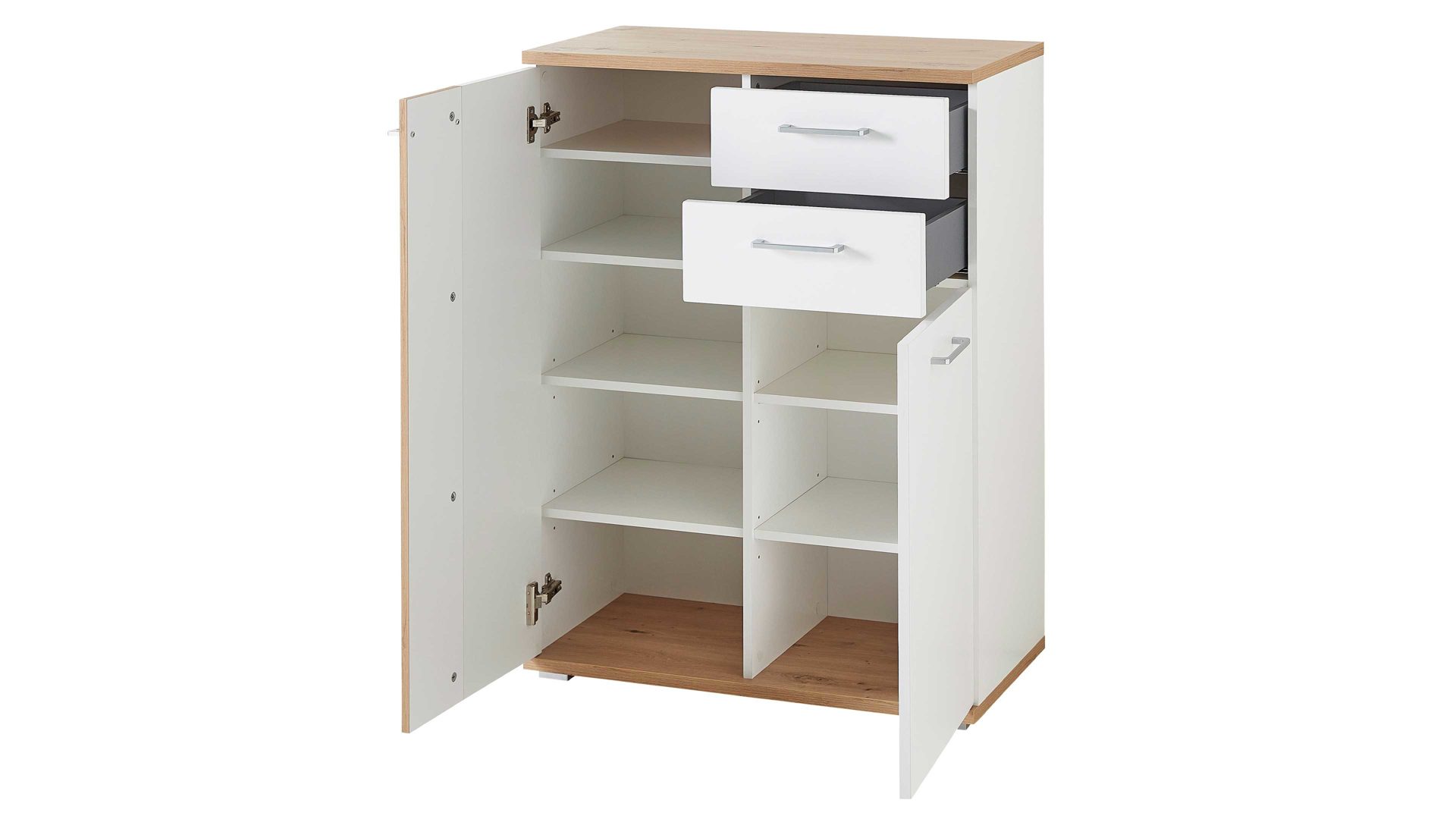 Schuhschrank Innostyle aus Holz in Weiß Garderobenprogramm Signo II - Schuhschrank Mattweiß & Artisan Eiche - zwei Türen & zwei Schubladen, Breite ca. 80 cm