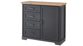 Kombikommode Innostyle aus Holz in Dunkelgrau Kommodenserie Jasmin - Kombikommode Graphit & Artisan Eiche – vier Schubladen & eine Tür, Breite ca. 115 cm