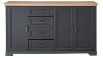 Sideboard Innostyle aus Holz in Dunkelgrau Kommodenserie Jasmin - Sideboard Graphit & Artisan Eiche – vier Schubladen & drei Türen, Breite ca. 182 cm