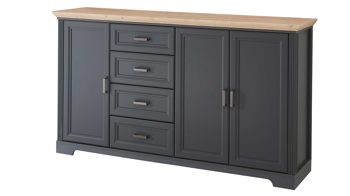 Sideboard Innostyle aus Holz in Dunkelgrau Kommodenserie Jasmin - Sideboard Graphit & Artisan Eiche – vier Schubladen & drei Türen, Breite ca. 182 cm