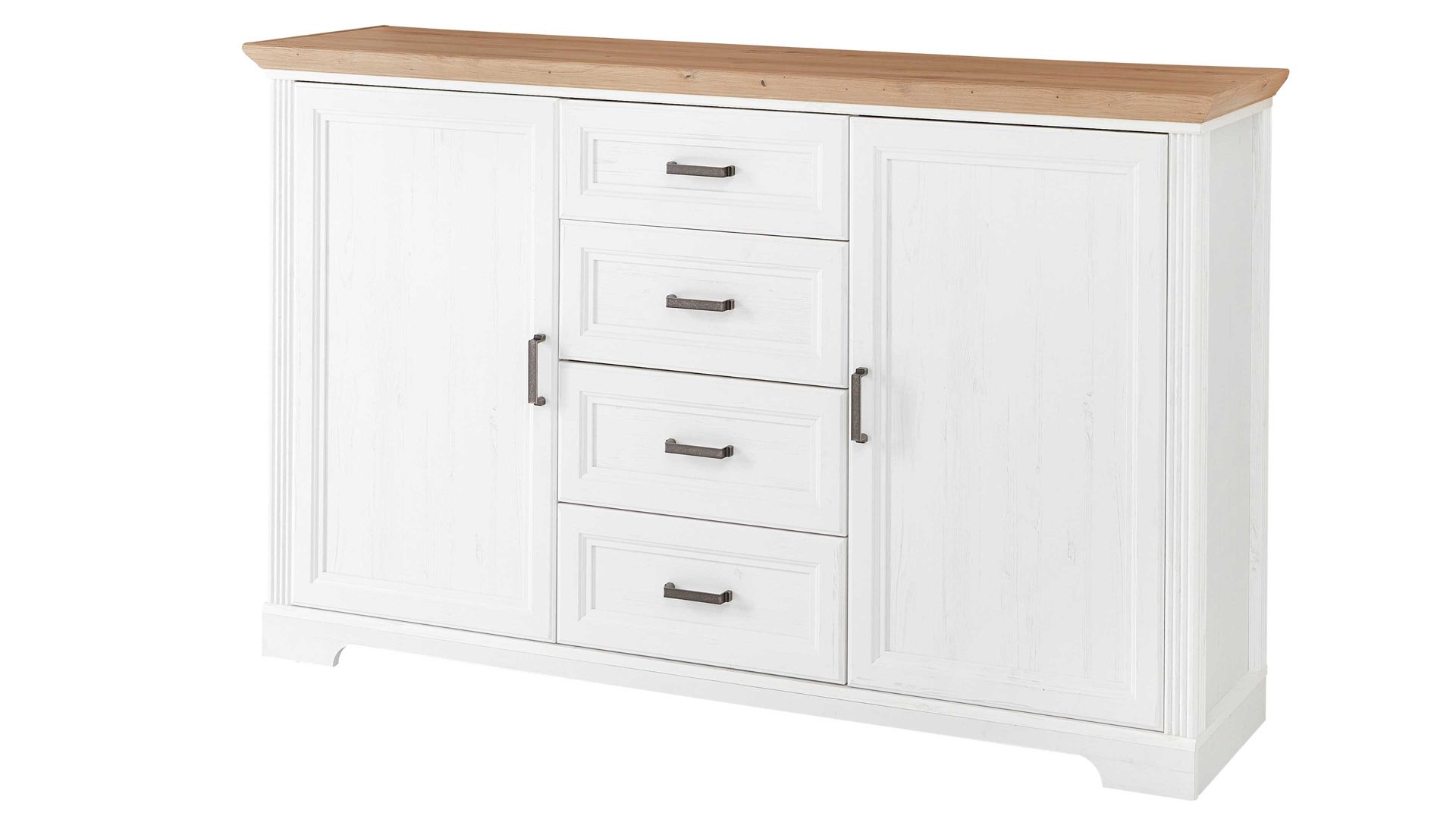 Sideboard Innostyle aus Holz in Weiß Kommodenserie Jasmin - Sideboard helle Pinie & Artisan Eiche – vier Schubladen & zwei Türen, Breite ca. 165 cm