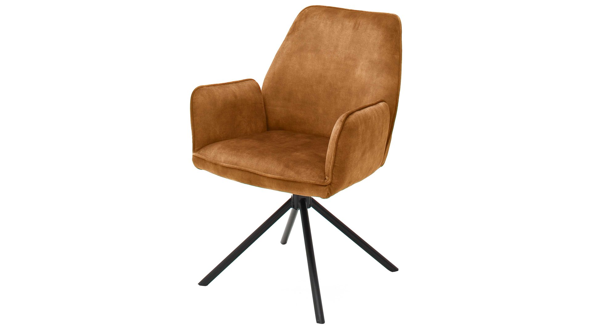 Vierfußstuhl Mca furniture aus Stoff in Orange Armlehnstuhl Ottawa curryfarbener Velours