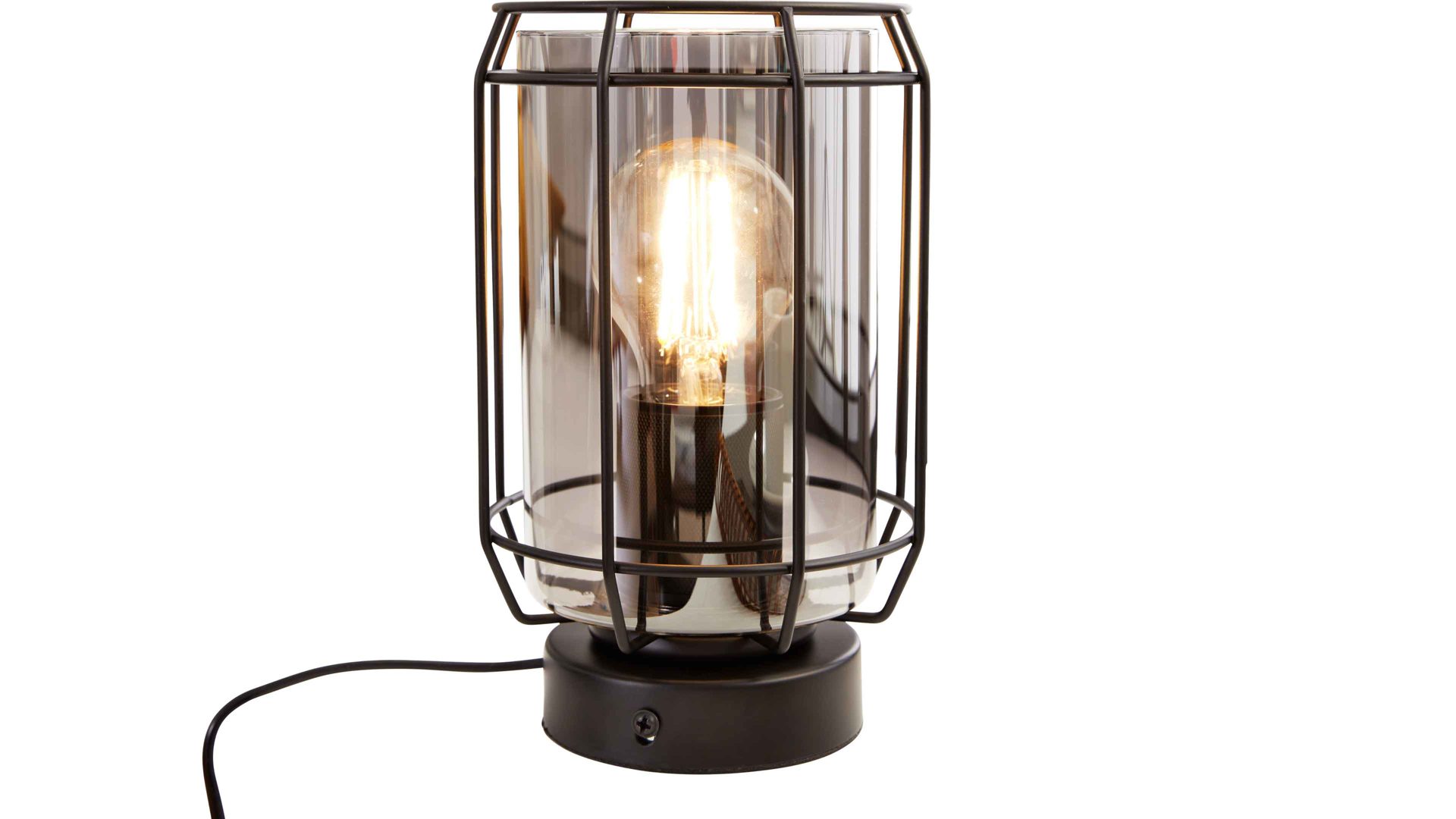 Tischleuchte Interliving aus Glas in Grau Interliving Leuchten Serie 9331 - Tischleuchte Rauchglas & Mattschwarz – Höhe ca. 20 cm