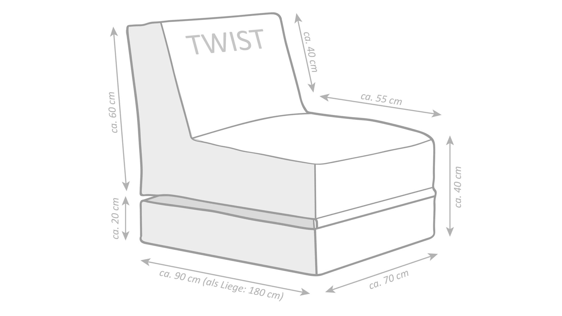 Sitzsack-Liege Magma sitting point aus Kunstfaser in Anthrazit SITTING POINT Sitzsack-Sessel twist outside anthrazitfarbene Outdoor-Kunstfaser - ca. 300 Liter
