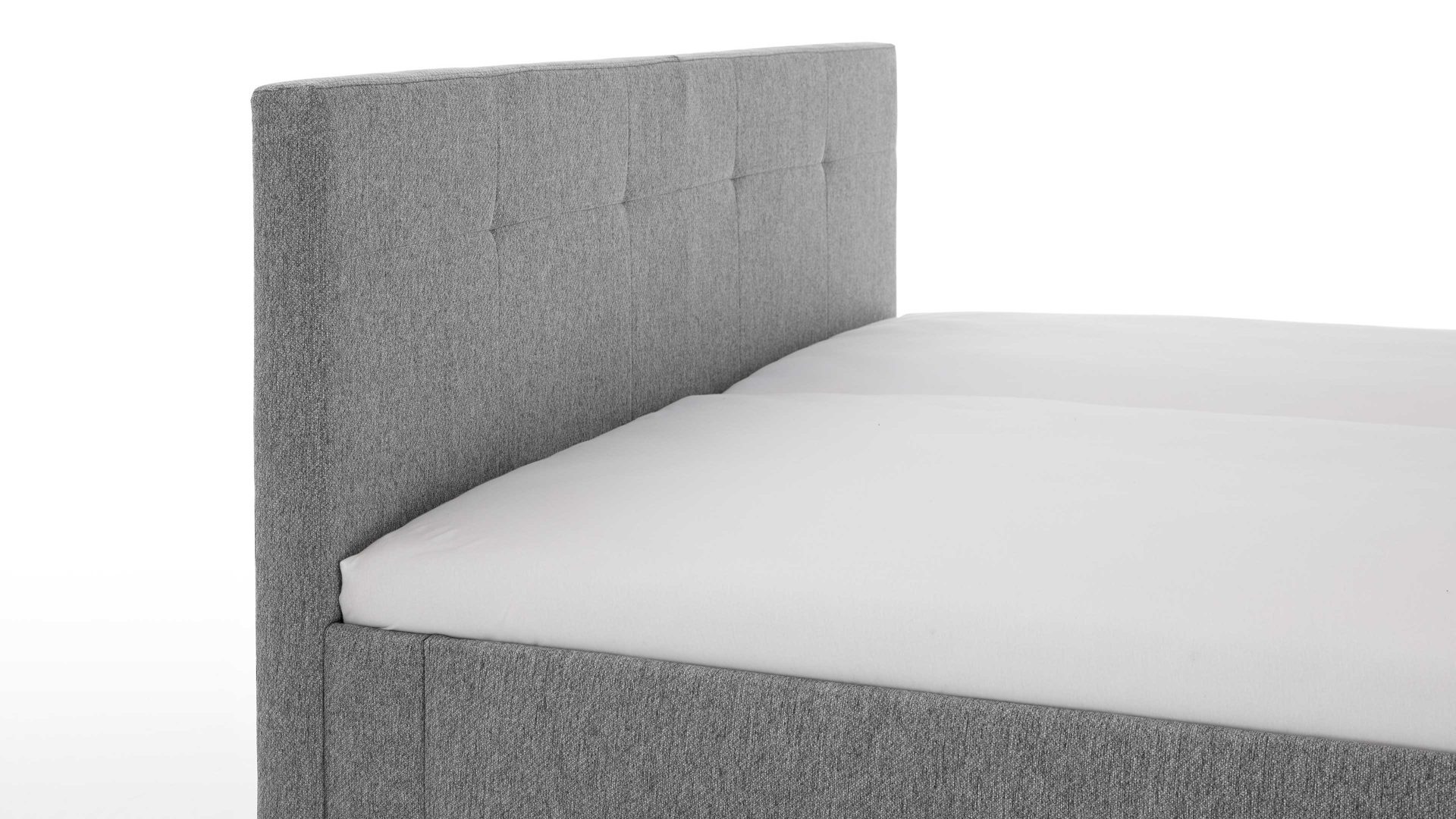 Bettgestell Meise.möbel aus Stoff in Hellgrau Polsterbettgestell Jazz mit gestepptem Kopfteil grauer Bezug Stelar 92 & Holzfüße - Liegefläche ca. 140 x 200 cm