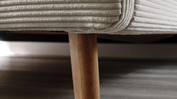 Bettgestell Meise.möbel aus Stoff in Beige Polsterbettgestell Mattis mit Bettkasten beiger Breitcord Poso 100 & Holzfüße - Liegefläche ca. 160 x 200 cm