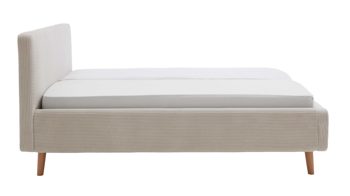 Bettgestell Meise.möbel aus Stoff in Beige Polsterbettgestell Mattis mit Bettkasten beiger Breitcord Poso 100 & Holzfüße - Liegefläche ca. 160 x 200 cm