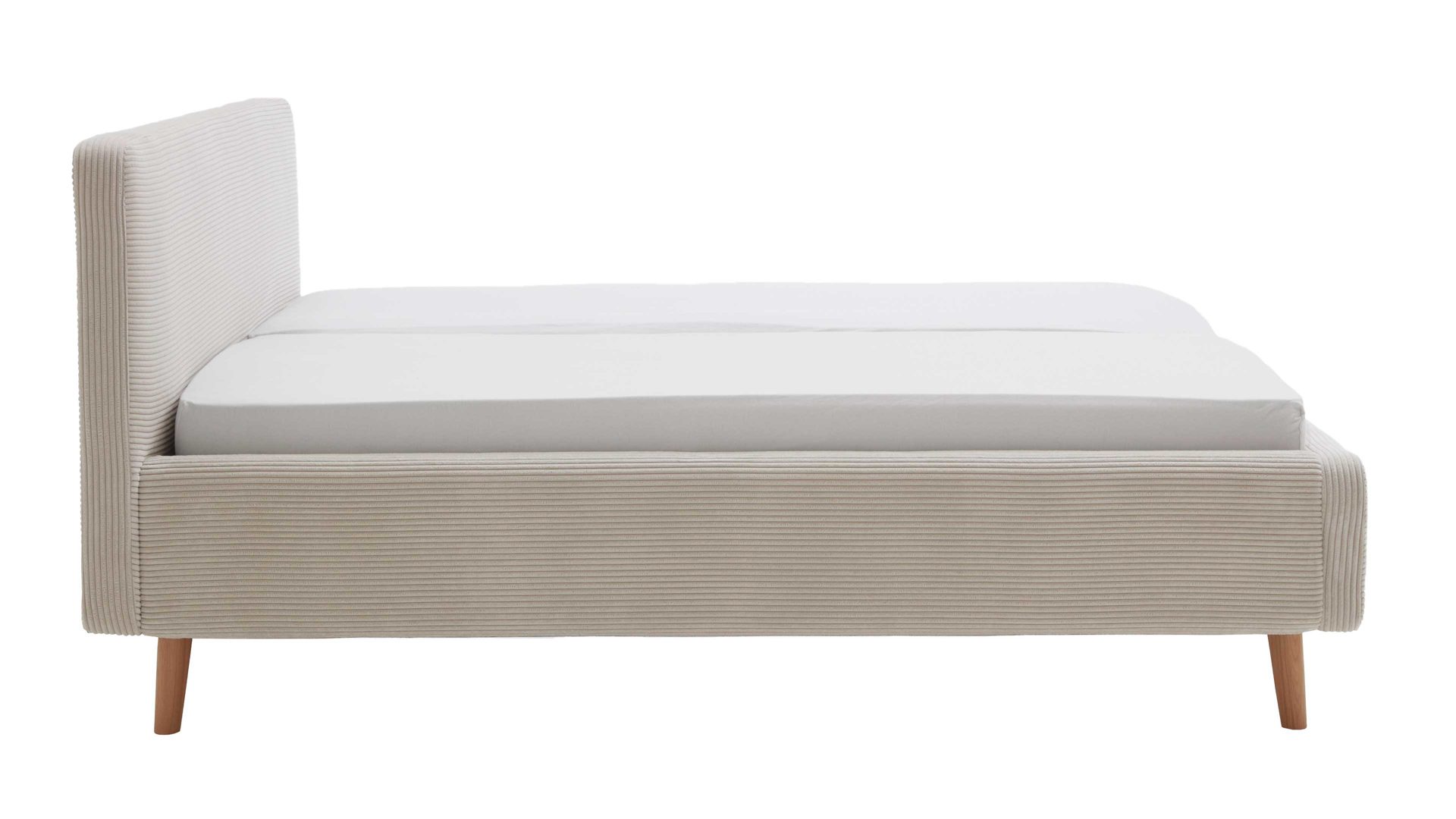 Bettgestell Meise.möbel aus Stoff in Beige Polsterbettgestell Mattis mit Bettkasten beiger Breitcord Poso 100 & Holzfüße - Liegefläche ca. 180 x 200 cm