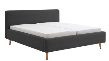 Bettgestell Meise.möbel aus Stoff in Anthrazit Polsterbettgestell Mattis mit Bettkasten anthrazitfarbener Breitcord Poso 34 & Holzfüße - Liegefläche ca. 180 x 200 cm