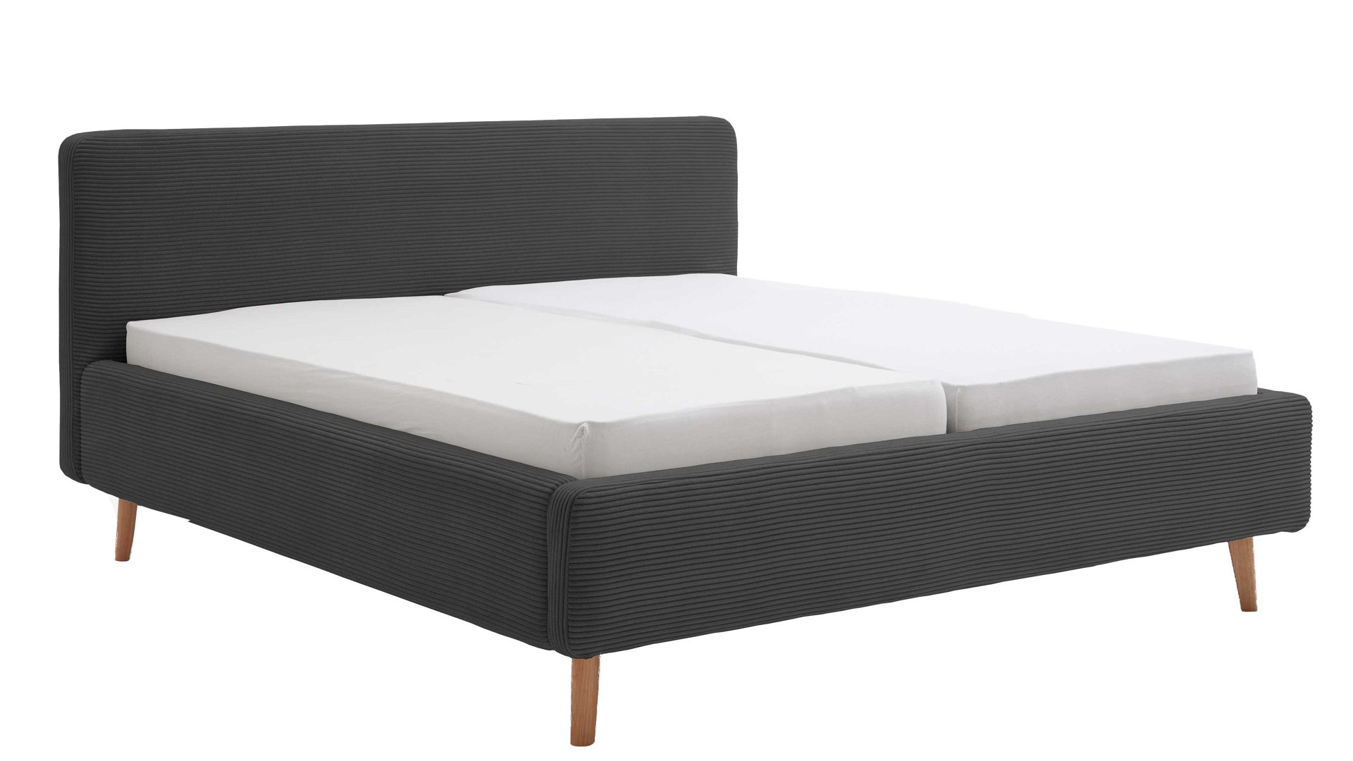 Bettgestell Meise.möbel aus Stoff in Anthrazit Polsterbettgestell Mattis mit Bettkasten anthrazitfarbener Breitcord Poso 34 & Holzfüße - Liegefläche ca. 180 x 200 cm