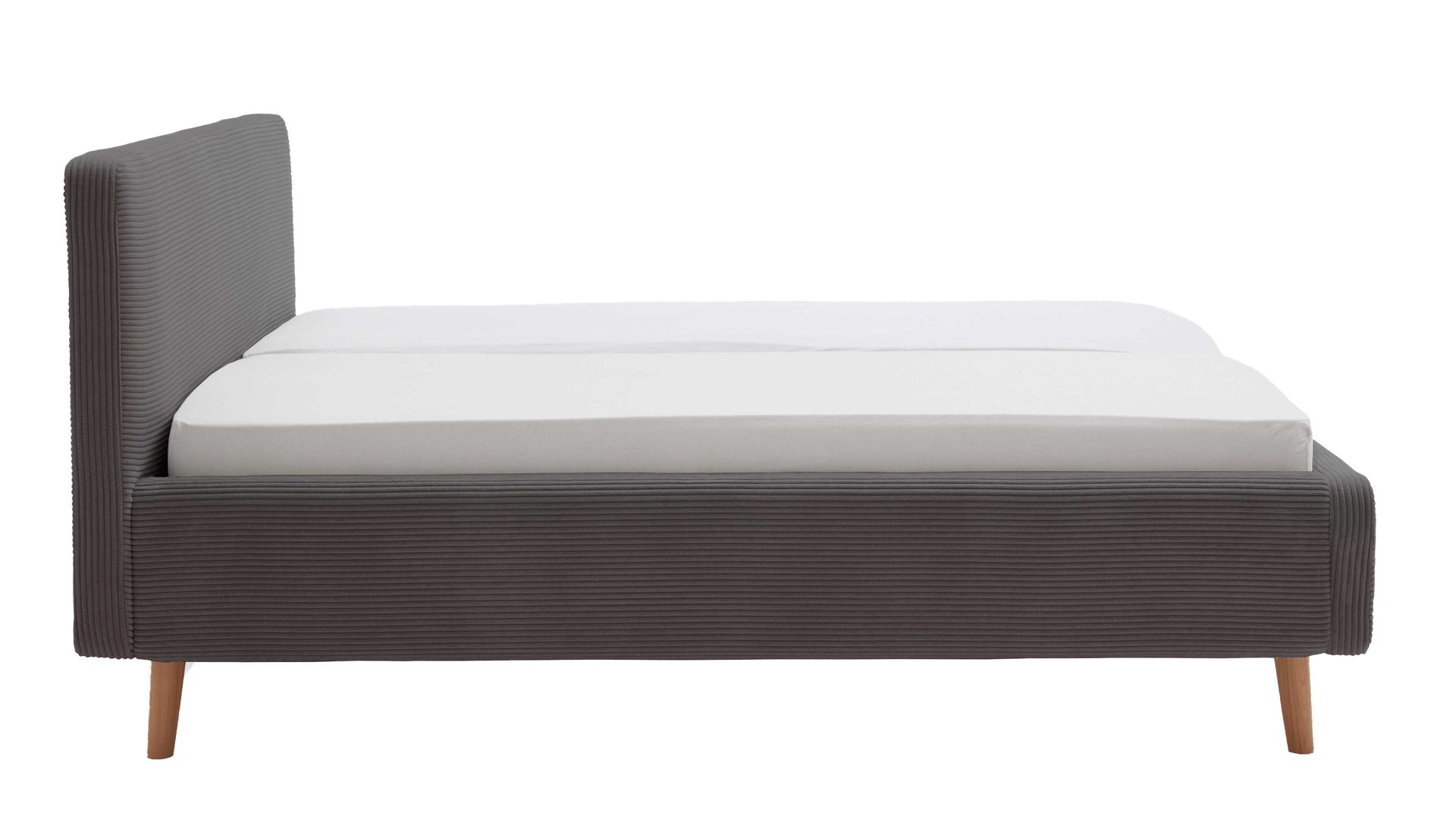 Bettgestell Meise.möbel aus Stoff in Grau Polsterbettgestell Mattis mit Bettkasten grauer Breitcord Poso 22 & Holzfüße - Liegefläche ca. 180 x 200 cm