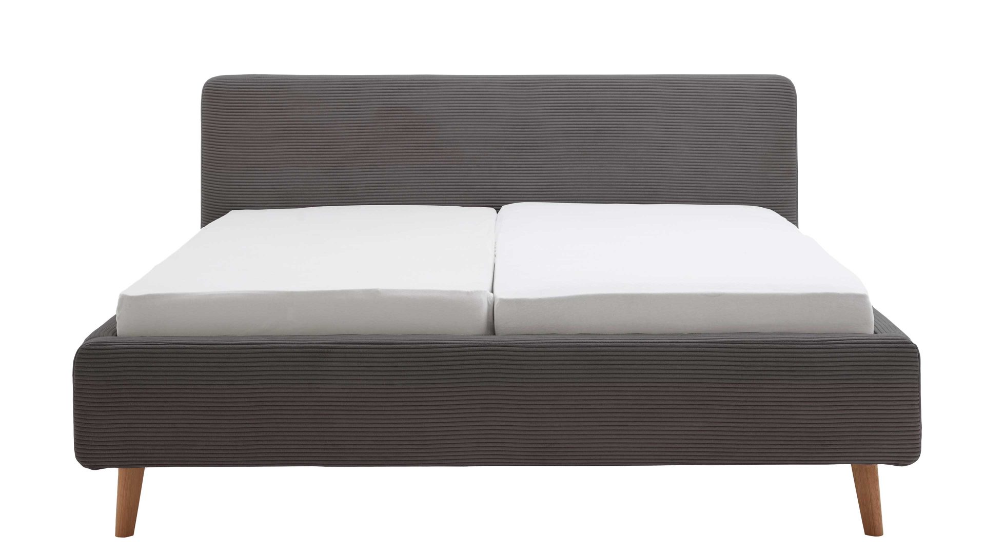 Bettgestell Meise.möbel aus Stoff in Grau Polsterbettgestell Mattis mit Bettkasten grauer Breitcord Poso 22 & Holzfüße - Liegefläche ca. 180 x 200 cm