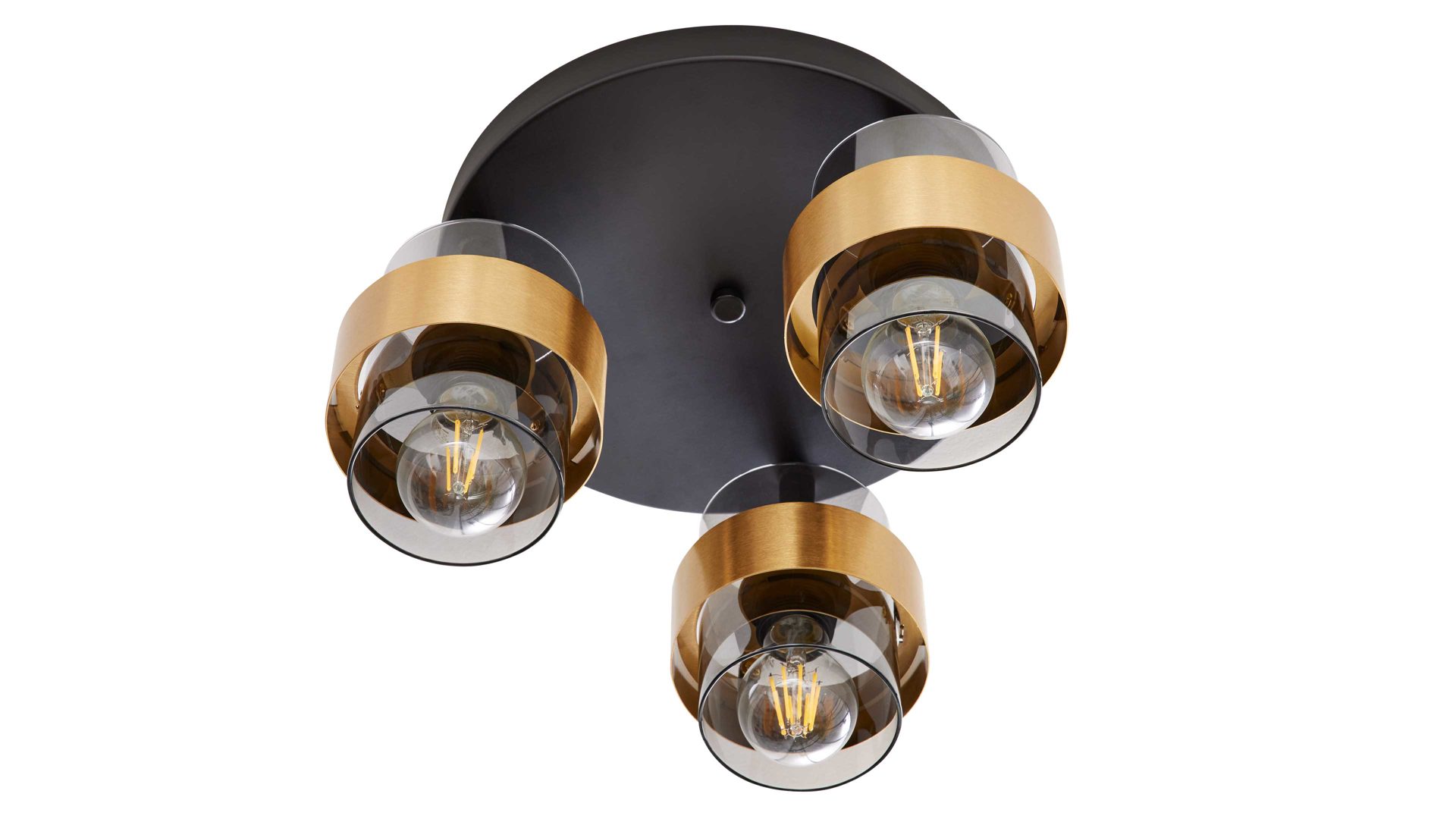 Deckenleuchte Interliving aus Glas in Grau Interliving Leuchten Serie 9333 - Deckenleuchte Rauchglas & Messing – Durchmesser ca. 37 cm