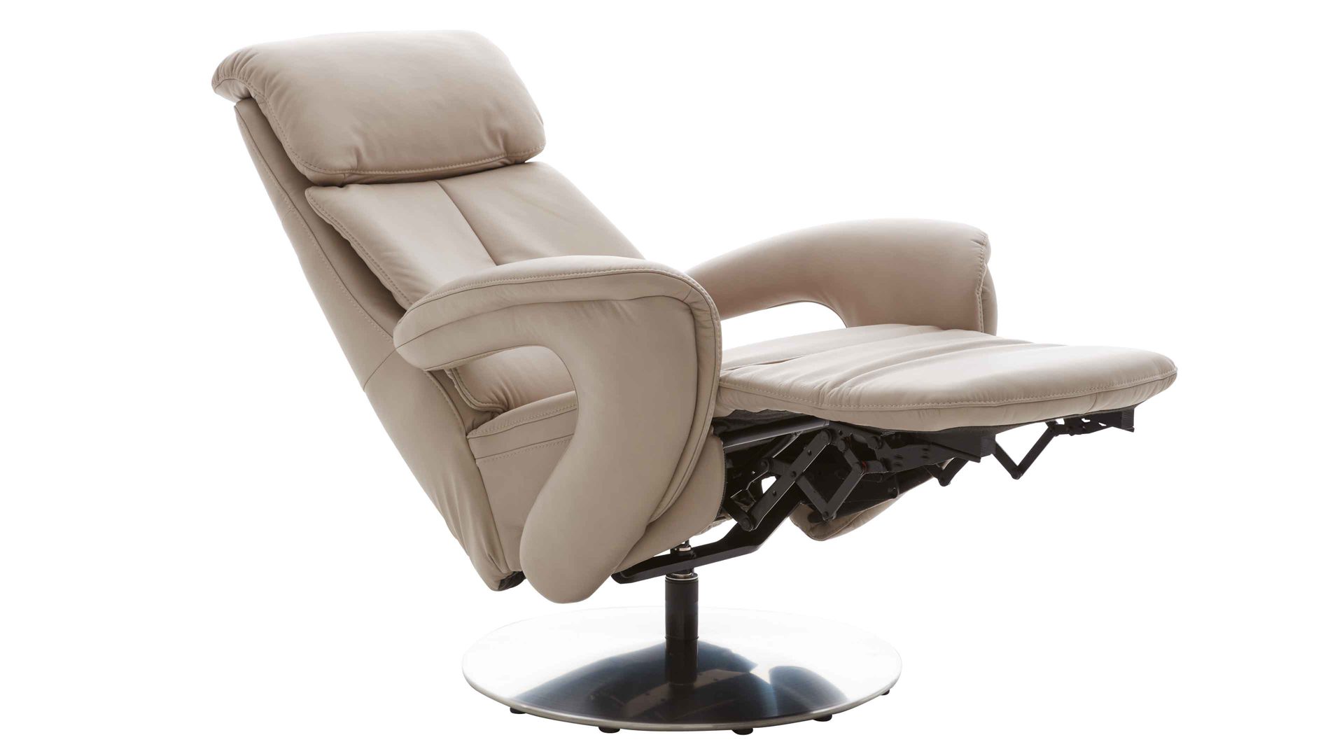 Relaxsessel comfortmaster besser sitzen, liegen, leben aus Leder in Hellgrau Comfortmaster CM-HU1157 - Relaxsessel B perlfarbenes LongLife-Leder Vivre & Tellerfuß - Ergonomie M