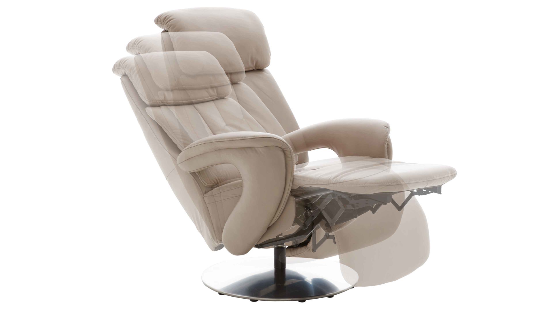 Relaxsessel comfortmaster besser sitzen, liegen, leben aus Leder in Hellgrau Comfortmaster CM-HU1157 - Relaxsessel B perlfarbenes LongLife-Leder Vivre & schwarzer Sternfuß - Ergonomie XL