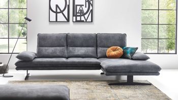 Ecksofa W.schillig i. i. aus Stoff in Dunkelgrau W.SCHILLIG Polsterserie Broadway - Ecksofa elephantgrauer Bezug V52 23 - Stellfläche ca. 291 x 164 cm