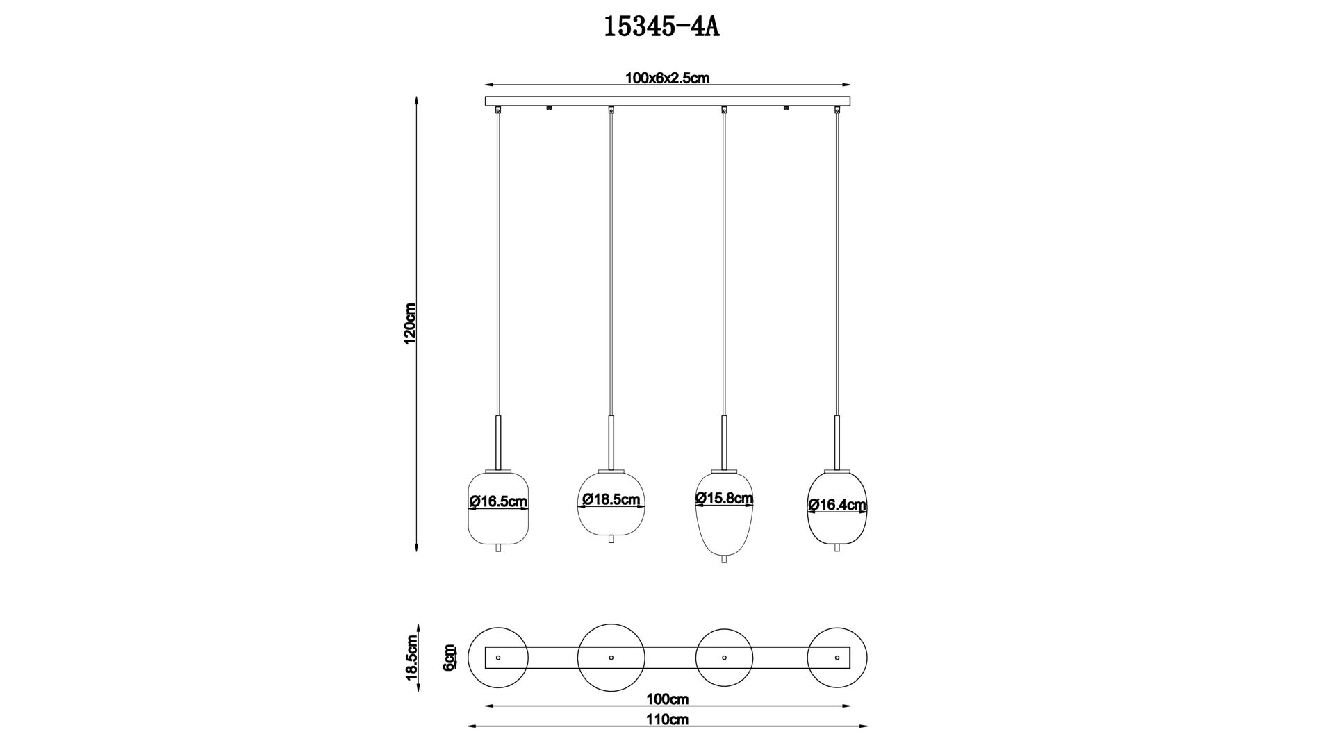 Pendelleuchte Globo lighting aus Glas in Schwarz GLOBO Leuchten Serie Blacky - Hängelampe Rauch, Amber & Schwarz - Länge ca. 100 cm