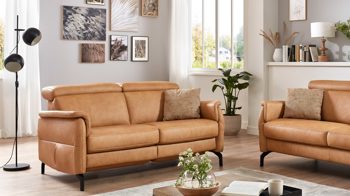 Zweisitzer OrthoSedis aus Leder in Hellbraun Polsterprogramm OrthoSedis 6.0 - Zweisitzer honigfarbenes Leder Punch - Länge ca. 169 cm