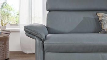 Ecksofa comfortmaster besser sitzen, liegen, leben aus Leder in Hellblau Comfortmaster Spektra 1267 - Ecksofa seefarbenes LongLife-Leder - Stellfläche ca. 289 x 243 cm
