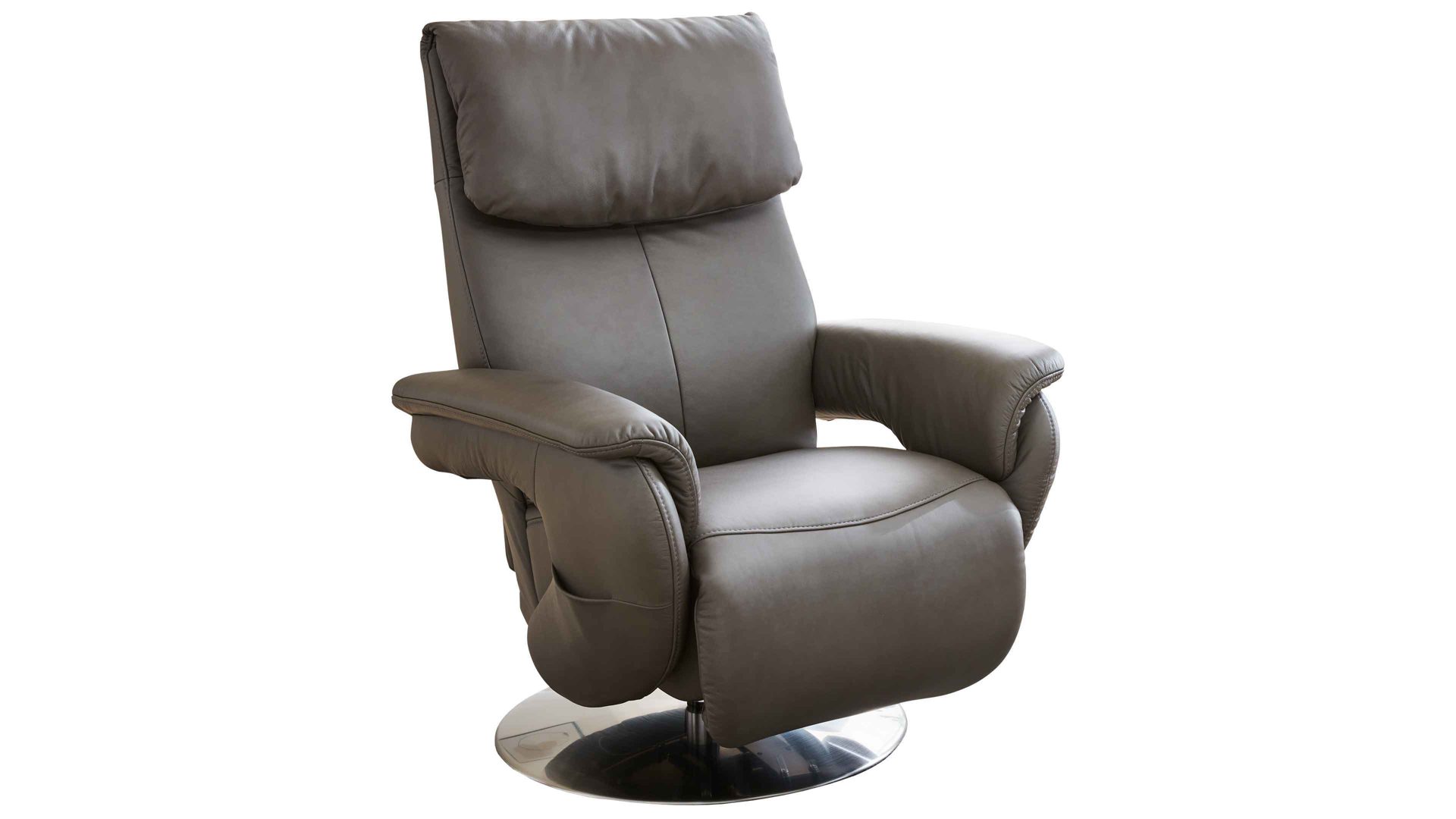Relaxsessel comfortmaster besser sitzen, liegen, leben aus Leder in Grau Comfortmaster 7444 - Relaxsessel bzw. Polstermöbel 26X granitfarbenes LongLife-Leder LG 24 & edelstahlfarbener Tellerfuß
