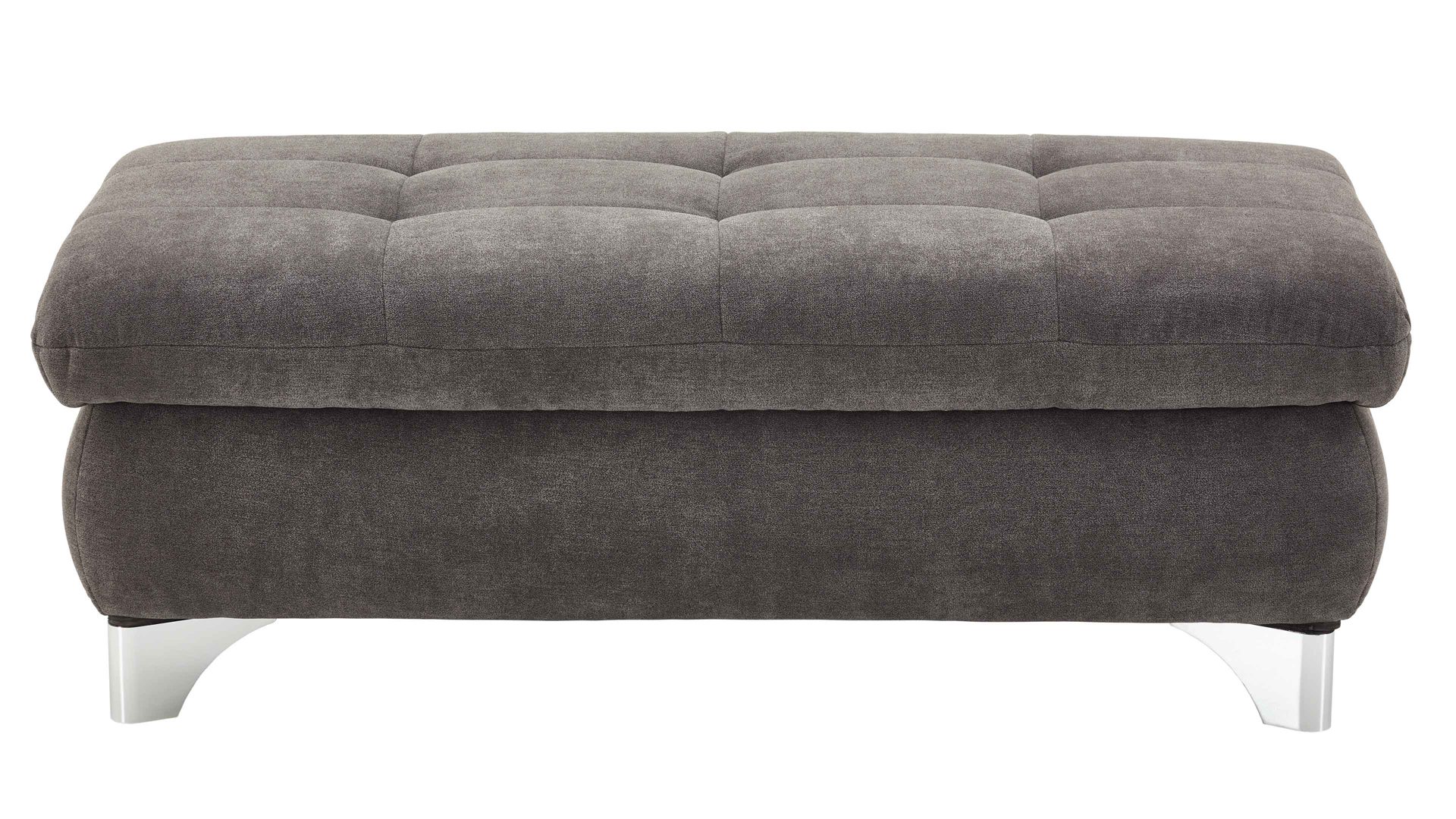 Polsterhocker modulmaster aus Stoff in Dunkelgrau Modulmaster MM-MP1078 - XXL-Hocker schieferfarbene Chenille Charly & glänzende Metall-Winkelfüße - ca. 129 x 64 cm