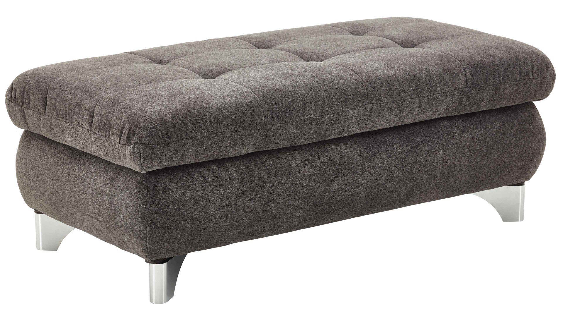 Funktionshocker modulmaster aus Stoff in Dunkelgrau Modulmaster MM-MP1078 - XXL-Funktionshocker schieferfarbene Chenille Charly & glänzende Metall-Winkelfüße - ca. 129 x 64 cm