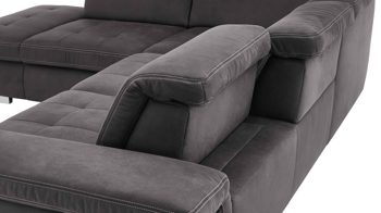 Ecksofa modulmaster aus Stoff in Anthrazit Modulmaster MM-MP1061 - Ecksofa anthrazitfarbene Mikrofaser Saddle & glänzende Metallfüße - Stellfläche ca. 244 x 320 cm