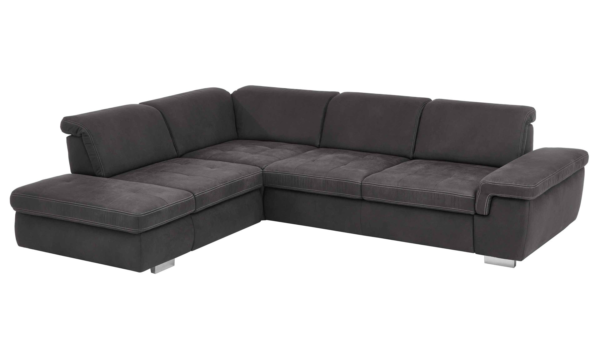 Ecksofa modulmaster aus Stoff in Anthrazit Modulmaster MM-MP1061 - Ecksofa anthrazitfarbene Mikrofaser Saddle & glänzende Metallfüße - Stellfläche ca. 244 x 320 cm