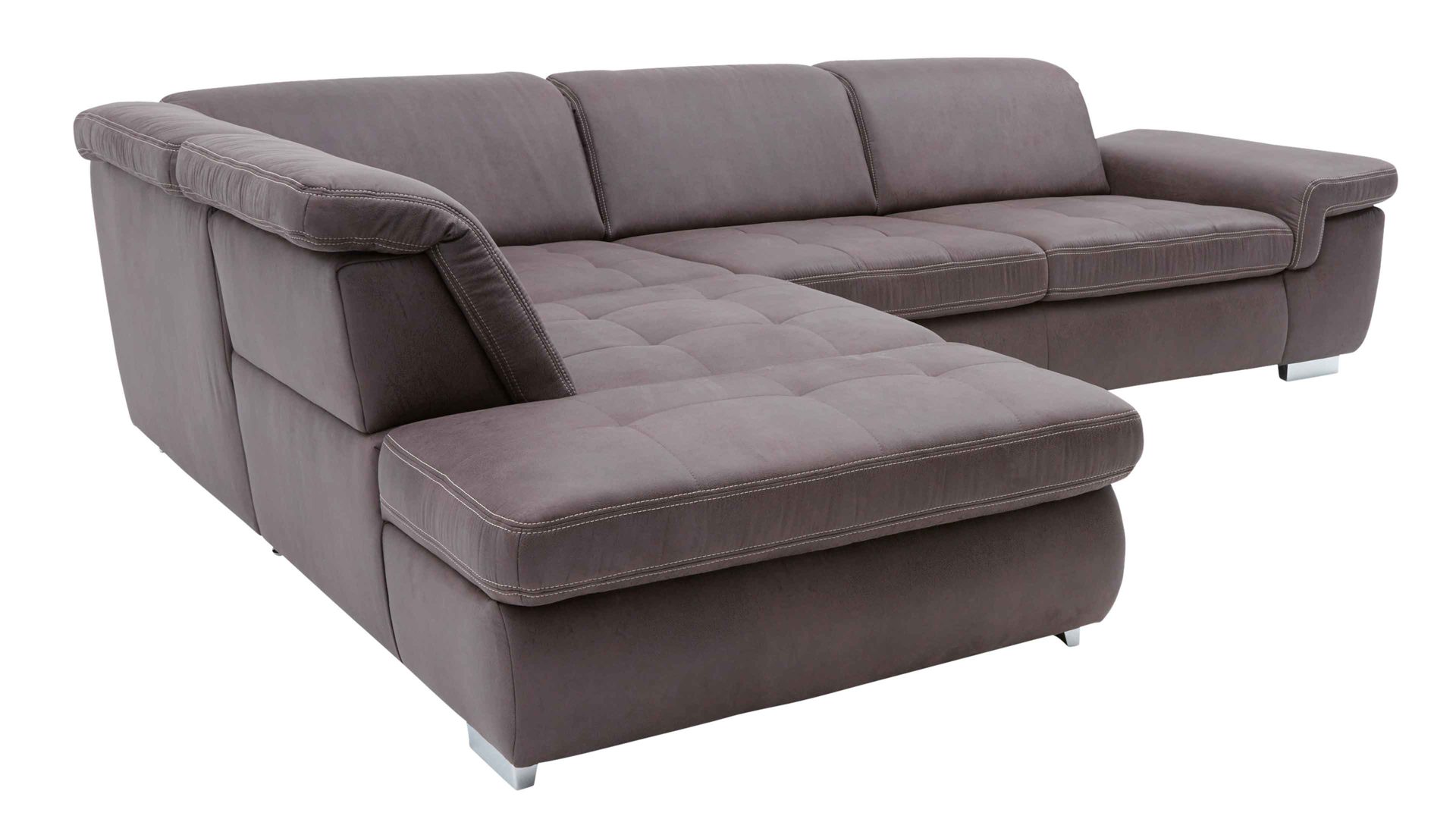 Ecksofa modulmaster aus Stoff in Anthrazit Modulmaster MM-MP1061 - Ecksofa anthrazitfarbene Mikrofaser Saddle & glänzende Metallfüße - Stellfläche ca. 244 x 320 cm