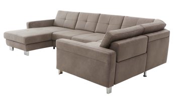 Ecksofa modulmaster aus Stoff in Grau Modulmaster MM-MP1139 - Wohnlandschaft graue Mikrofaser Saddle & glänzende Metallfüße - Stellfläche ca. 351 x 214 cm