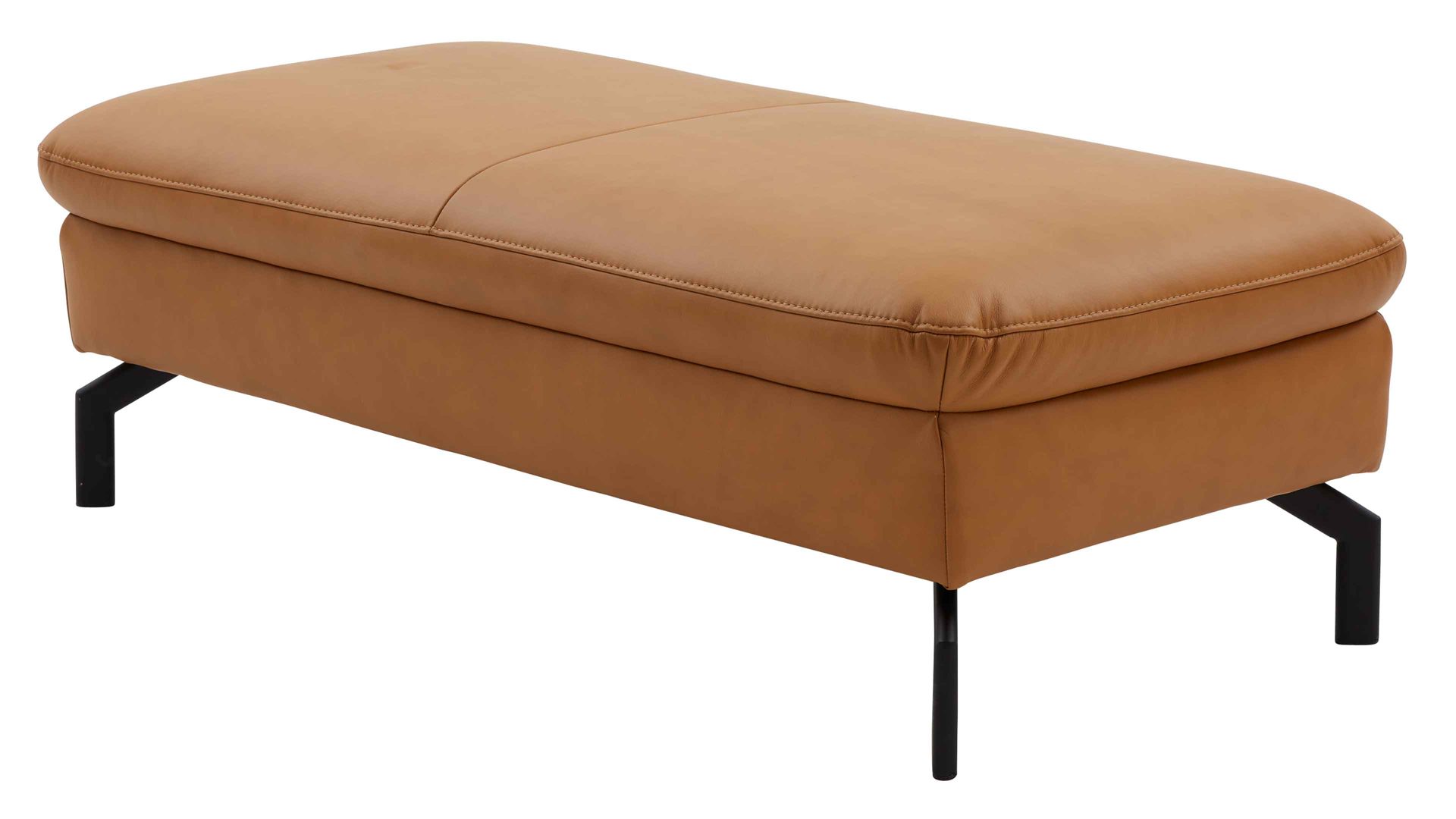 Polsterhocker modulmaster aus Leder in Orange Modulmaster MM-PN1126 - XXL-Hocker kurkumafarbenes Leder Torro & schwarze Metallfüße - ca. 127 x 65 cm