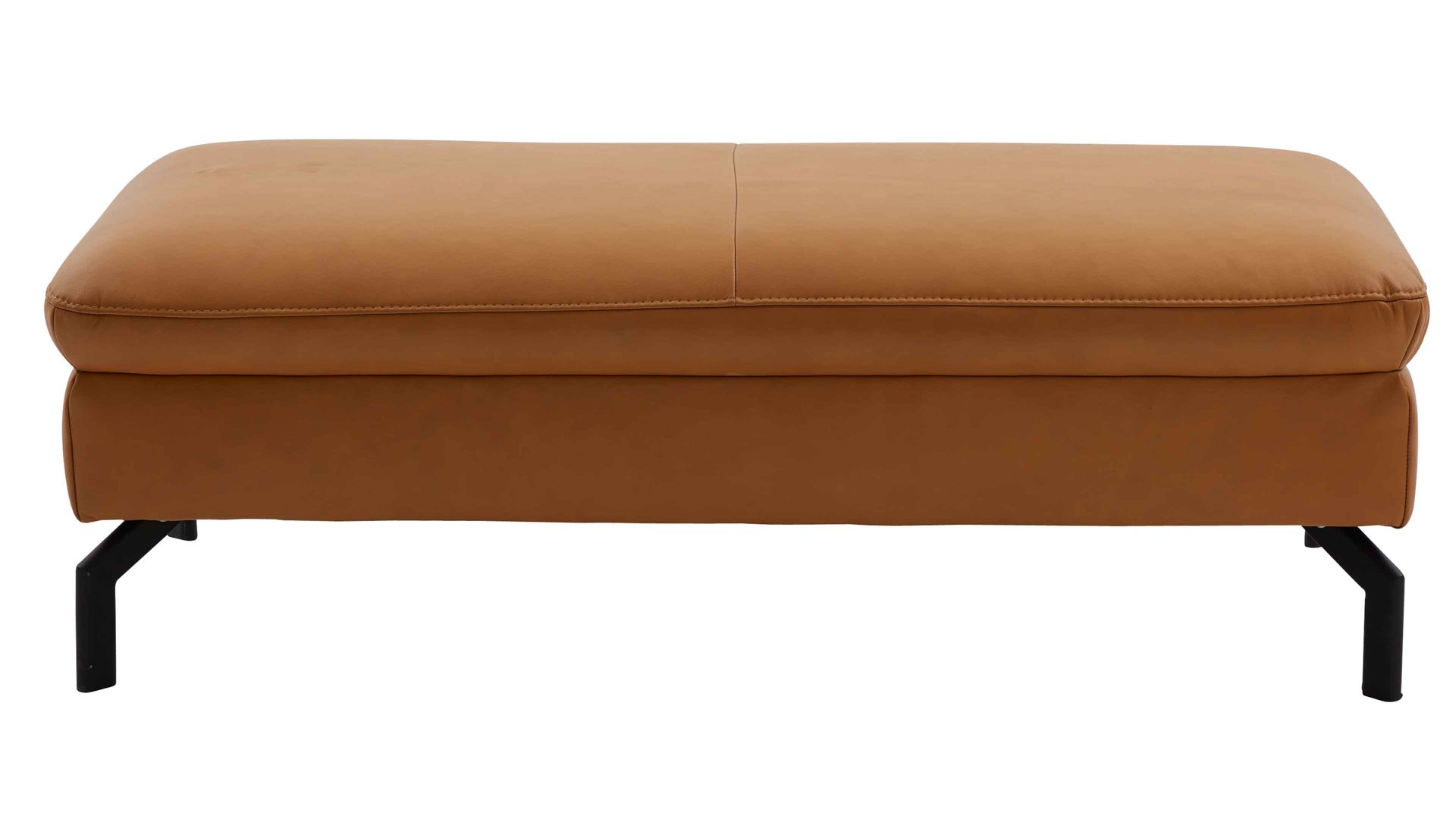 Polsterhocker modulmaster aus Leder in Orange Modulmaster MM-PN1126 - XXL-Hocker kurkumafarbenes Leder Torro & schwarze Metallfüße - ca. 127 x 65 cm