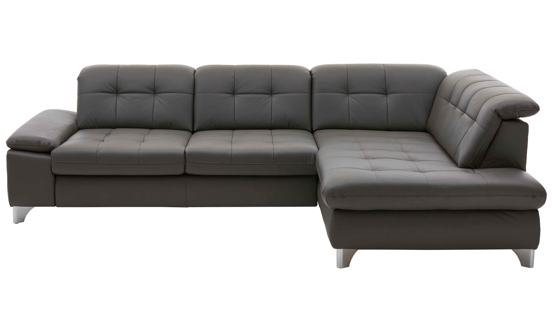 Ecksofa modulmaster aus Leder in Dunkelgrau Modulmaster MM-PN1078 - Ecksofa graues Leder Torro & glänzende Winkelfüße - Stellfläche ca. 283 x 211 cm