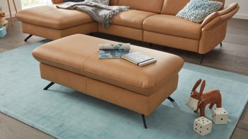 Funktionshocker modulmaster aus Leder in Hellbraun Modulmaster MM-PN1161 - XXL-Funktionshocker honigfarbenes Leder Torro & schwarze Metallfüße - ca. 130 x 65 cm