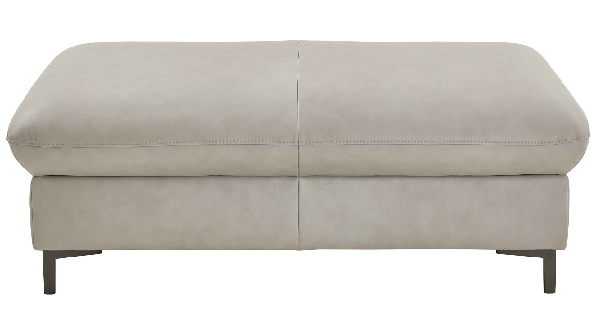 Polsterhocker modulmaster aus Leder in Hellgrau Modulmaster MM-PN1161 - XXL-Hocker alufarbenes LongLifeLeder Vivre & schwarze Winkelfüße - ca. 130 x 65 cm