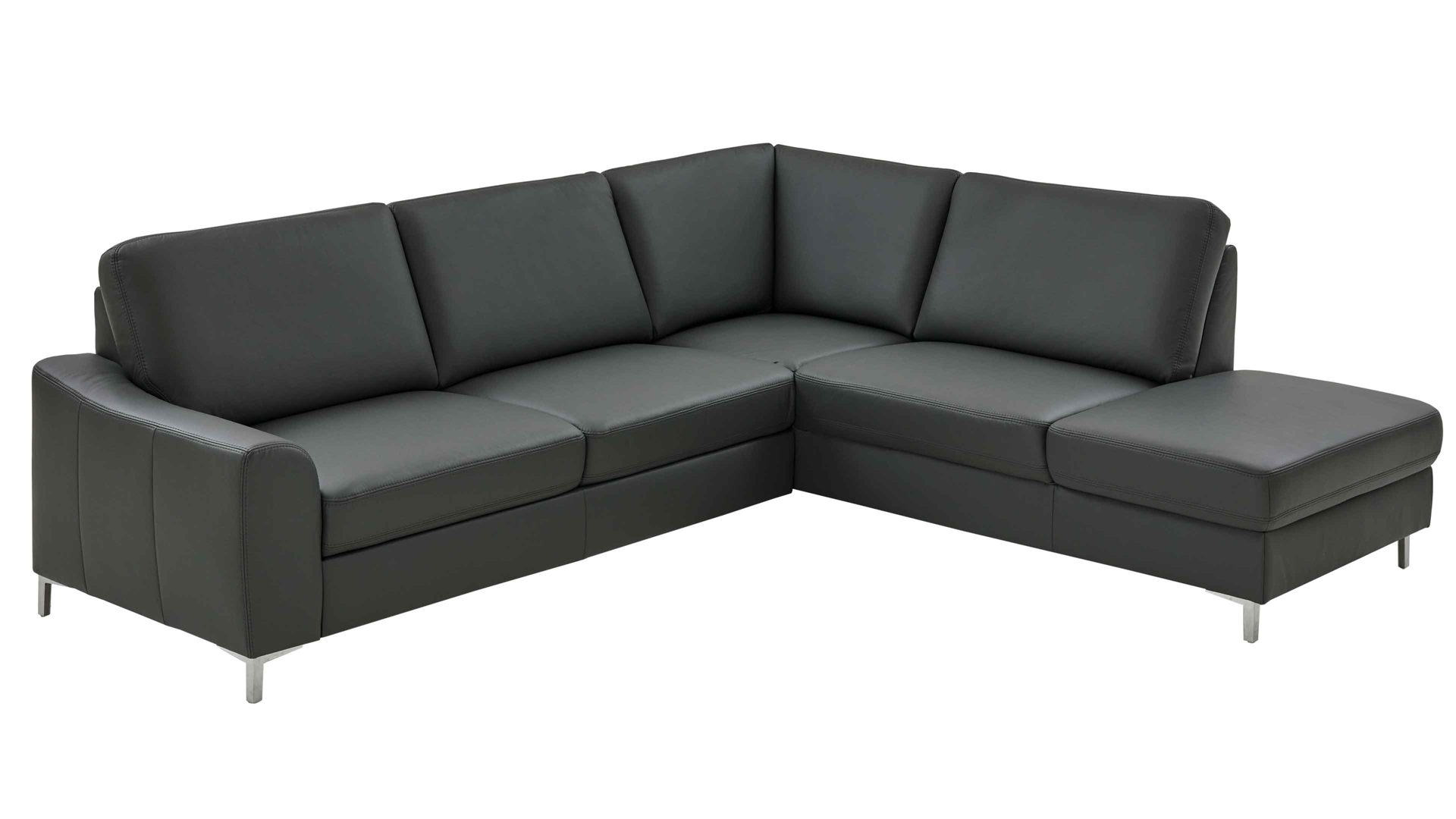 Ecksofa modulmaster aus Leder in Anthrazit Modulmaster MM-PN1168 - Ecksofa anthrazitfarbenes Leder Torro & Alu-Winkelfüße - Stellfläche ca. 271 x 235 cm